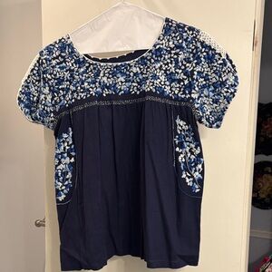 Roller Rabbit Navy and White Floral Blouse